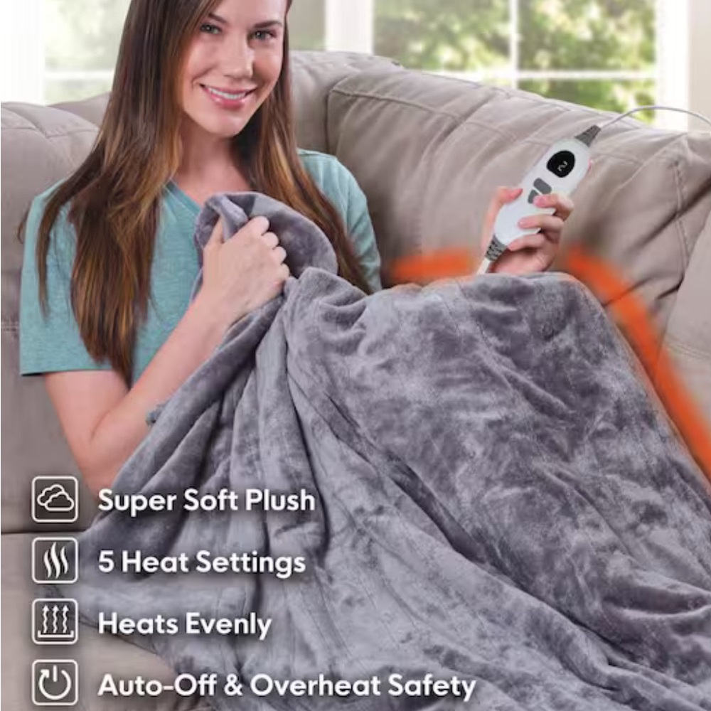 Gray Plush Electric Blanket with Remote new